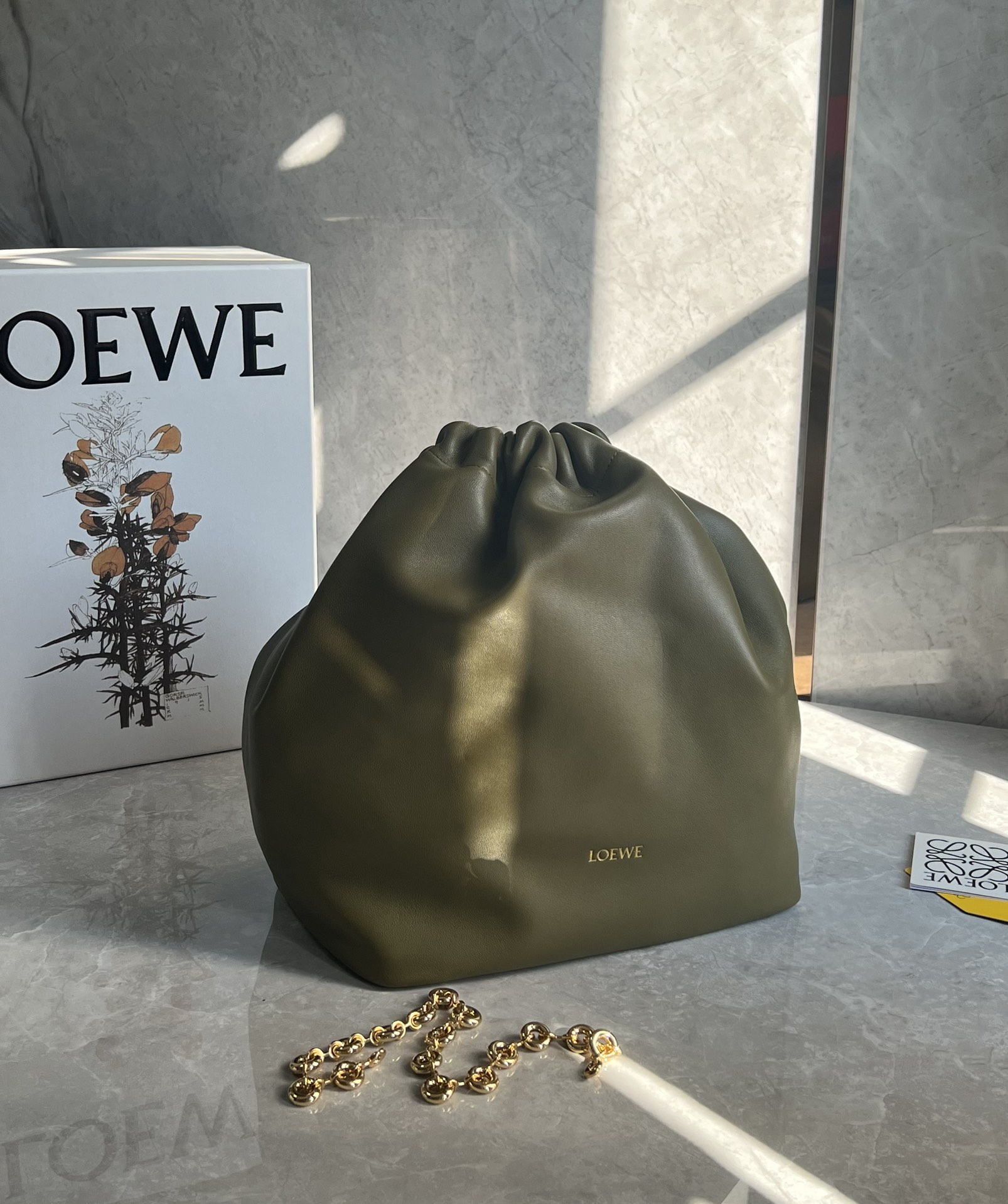 Loewe Small Squeeze Bag in Mellow Nappa Lambskin Dark Khaki Green